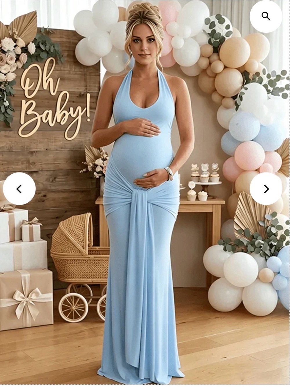 Elegant Maternity Halter Gown - Light Blue